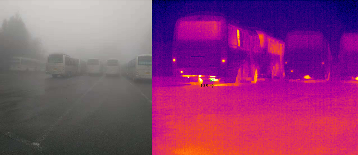 红外热像仪穿透大雾对比图
