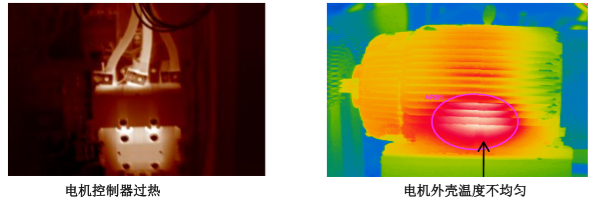 电机温度过高与分布不均情形下的红外热像图