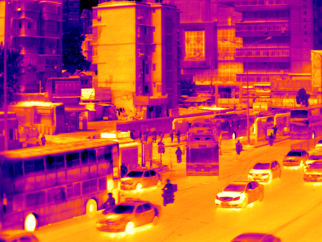 格物优信高速响应热像仪拍摄的人行车辆街道